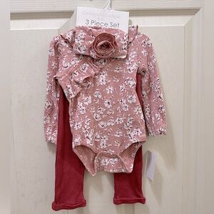 3pc Catherine Malandrino set blush/maroon 6/9 mos outfit